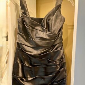 WHBM Black Satin Panel Cocktail Dress with Drape Back, Size 8